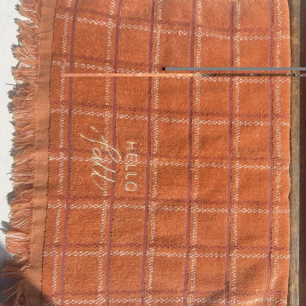 Set of 3 Fall/ Thanksgiving Orange Fringe Hand Towels Hello Fall Decor